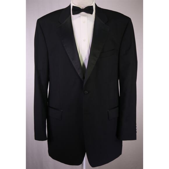 Calvin Klein Black 2-Btn Formal Tuxedo Blazer Jacket Wool 46L - Picture 2 of 8